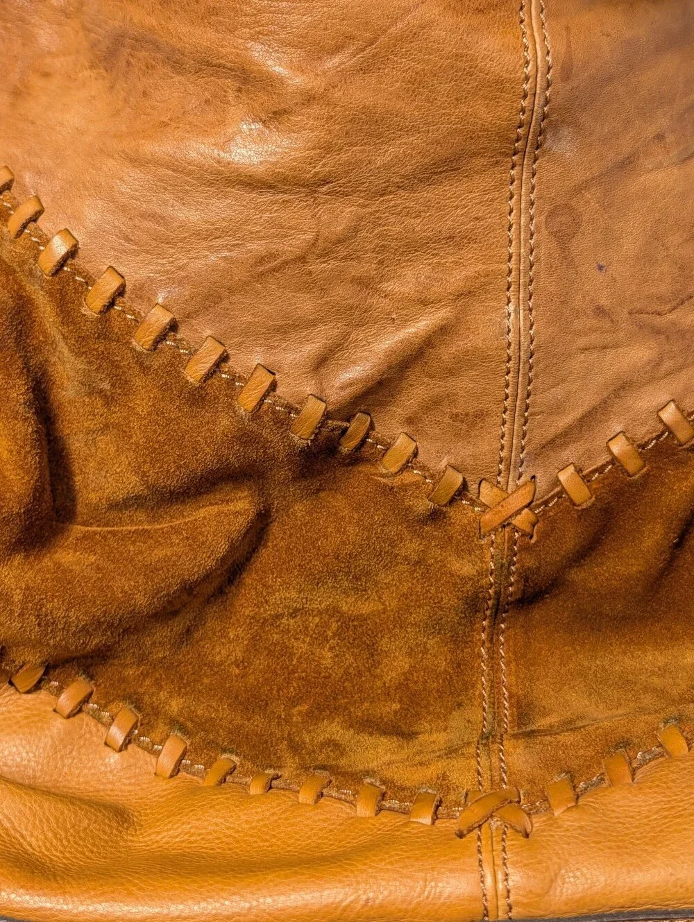 Johnny Was Brown and Tan Leather Suede Fringe Shoulder Bag